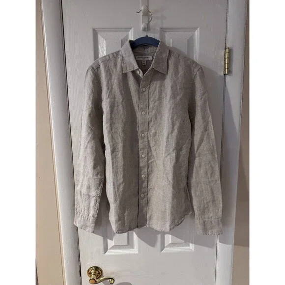 Banana Republic Slim-Fit Linen Shirt Natural Beige Classic Size XS Long Sleeve - Picture 9 of 11